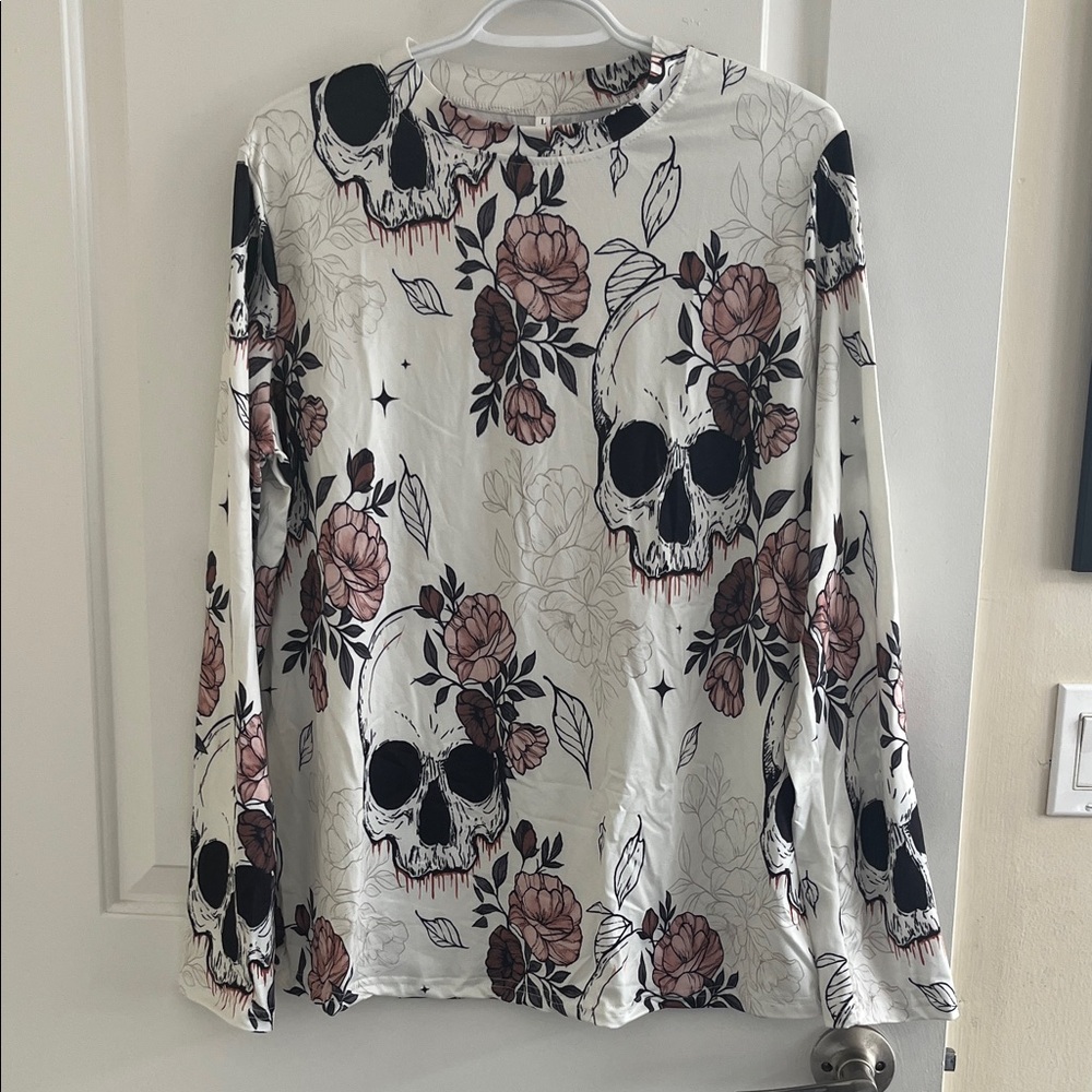 Floral Skull Print Long Sleeve Top